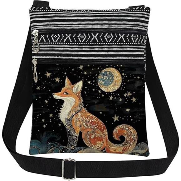 Fox Art Print Crossbody Bag Adjustable Unisex Shoulder Bag for Christmas - Picture 8 of 8